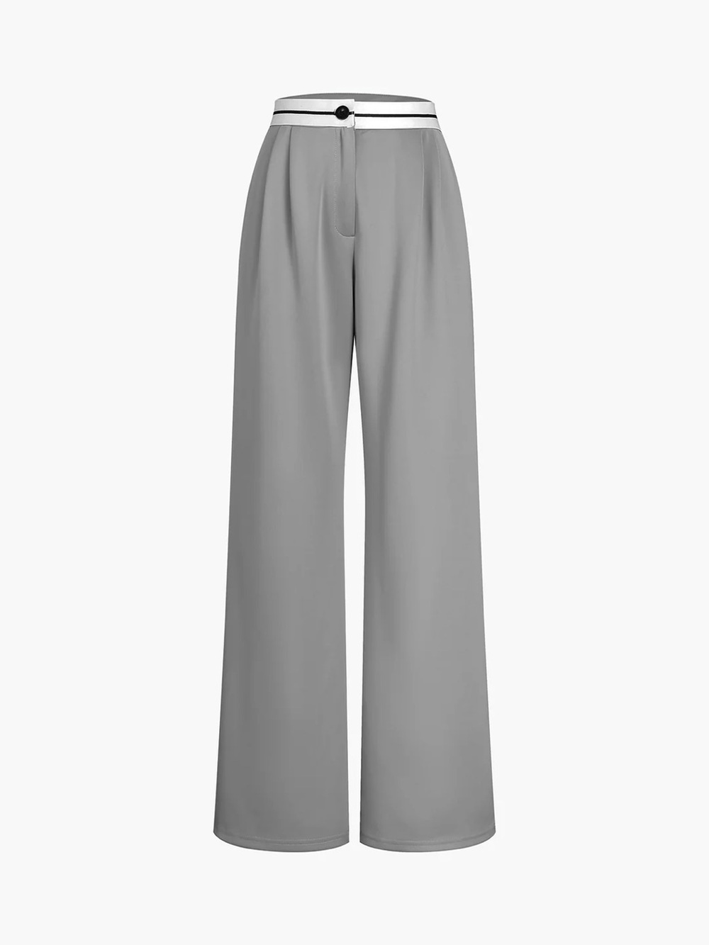 Commense Contrast Waist Wide Leg Trousers Gray White Black Size Large